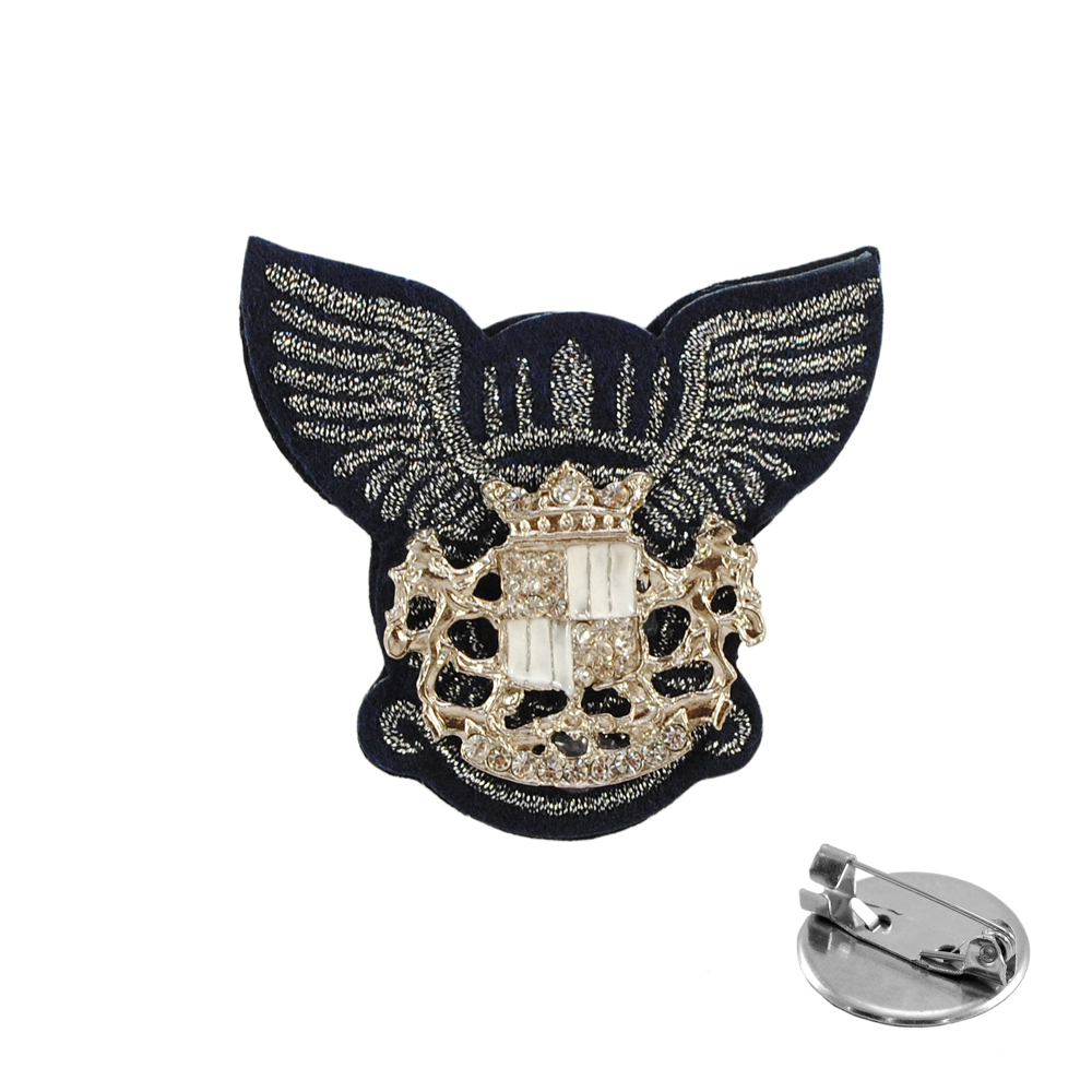 Брошь № 58  ЛЬВЫ герб КРЫЛЬЯ, синяя, люрекс серебро, NIKEL, БЕЛАЯ эмаль, шт. Броши