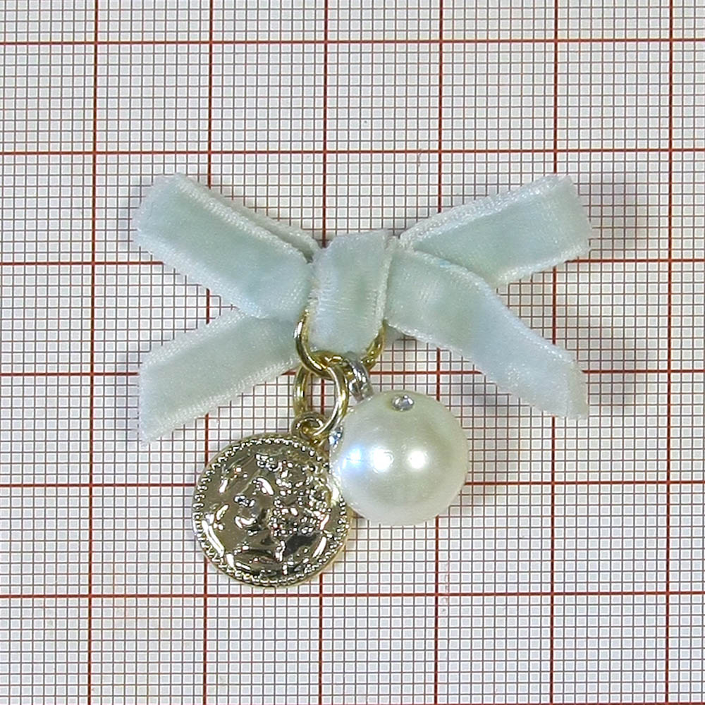 Аппликация декор Ленточка-бант 50мм серая, подвесная монетка GOLD, жемчужина. Аппликации Пришивные Цветы Банты