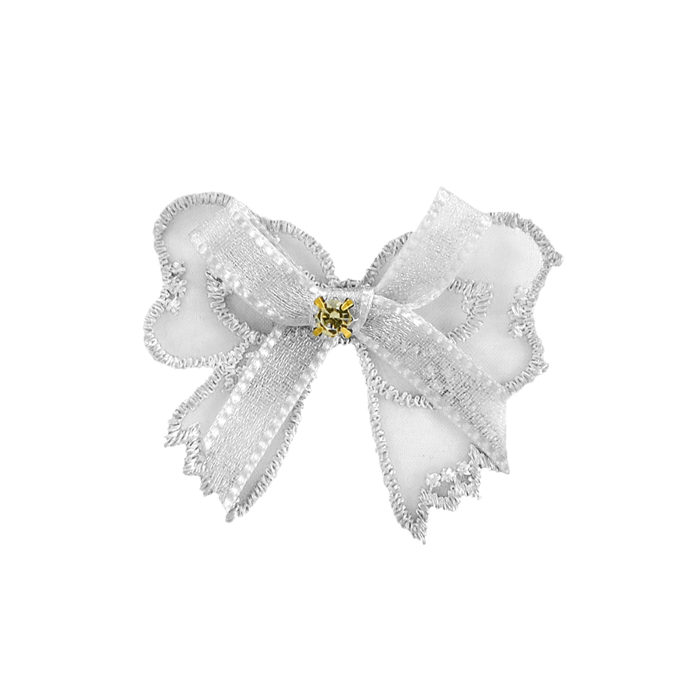 Аппликация тканевая пришивная Бантик, 5*4,5см, серый, стразы, шт. Аппликации Пришивные Цветы Банты