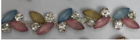 Тесьма из страз Лепестки, никель, белый, розовый, голубой, ярд. Тесьма из страз