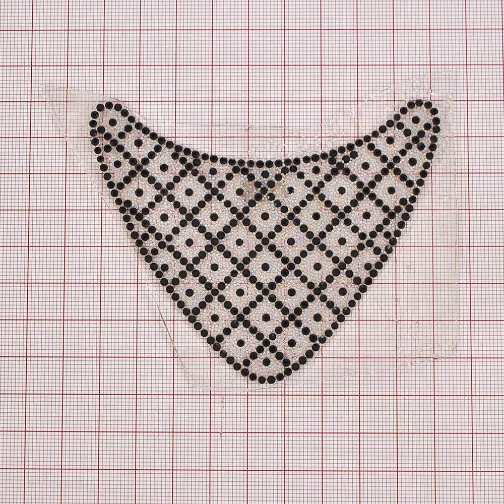 Аппликация клеевая стразы Ворот квадраты 98*80мм хамелеон мелкий бисер, черный камень 2мм, шт. Аппликации клеевые Стразы комб.