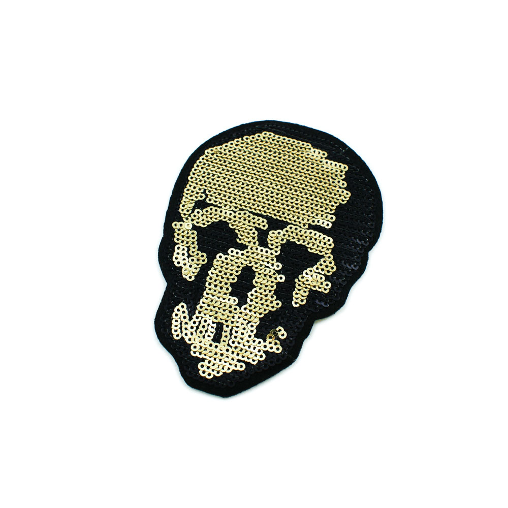 Аппликация клеевая пайетки Череп Золото золотые и черные, 12*8см, шт. Аппликации клеевые Пайетки