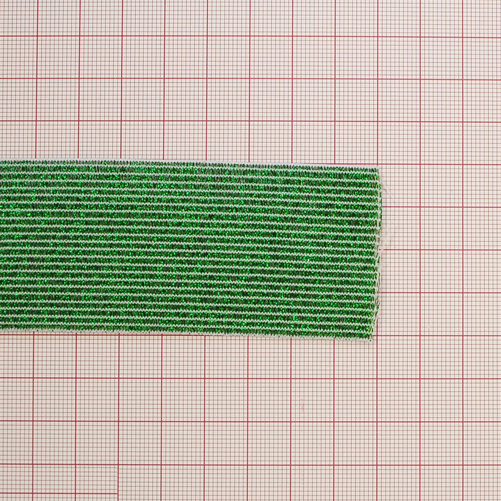 Резинка люрекс Полосы 4см, белый, зеленый люрекс, 50ярд. Резинка