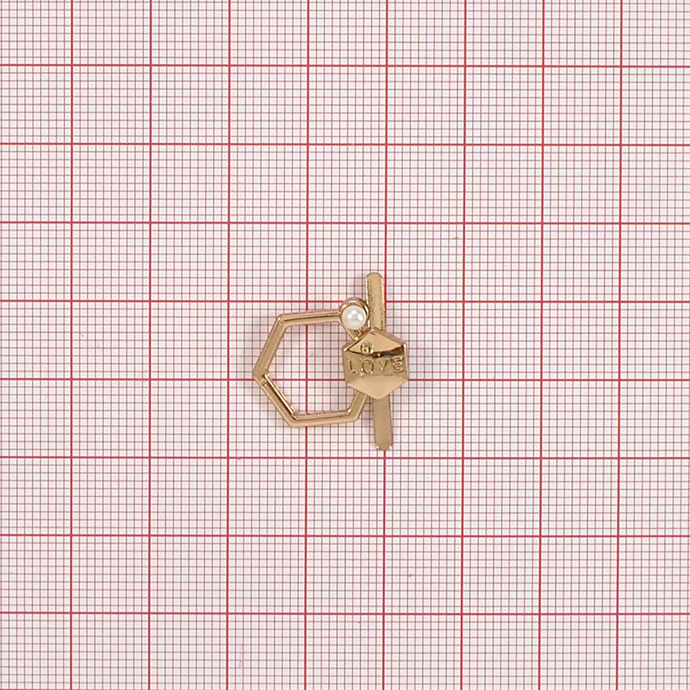 Краб металл 94870 LOVE 6-тиугольная петля правый 15*20мм GOLD, белый жемчуг, шт. Крабы Металл Геометрия Декор