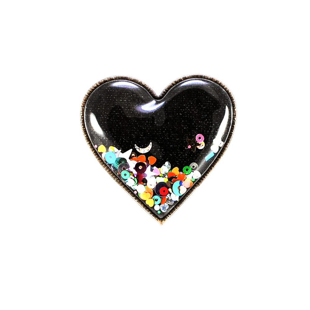 Аппликация пришивная силиконовая Аквариум с пайетками Сердце, 5,5*5,5см, прозрачный, черный, шт. Аппликации Пришивные Резина, Силикон