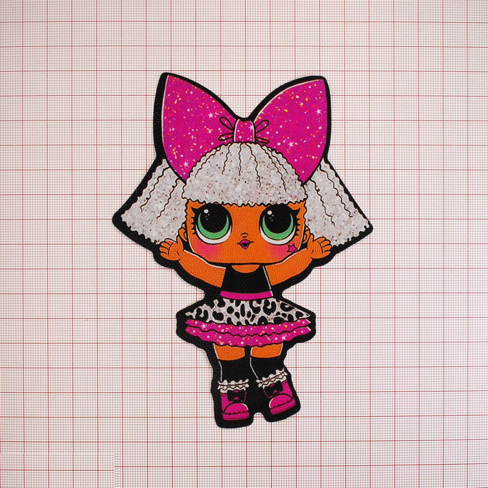 Нашивка глиттер Кукла L.O.L. (Diva) 15*10.5см розовый бант, шт. Нашивка Глиттер