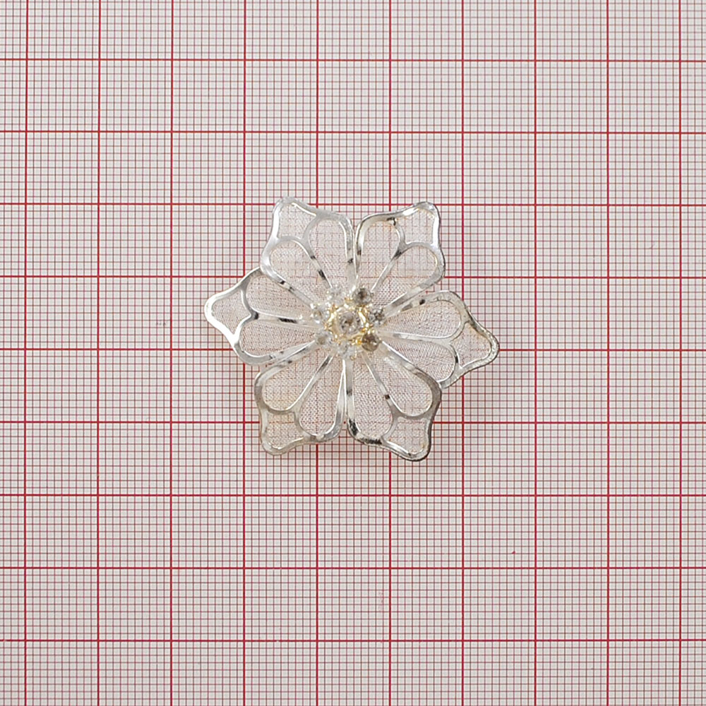 Краб металлХР-827 /краб 4см/ NIKEL цветок-металлический сетка, мелкие камни. Крабы Металл Цветы, Жуки