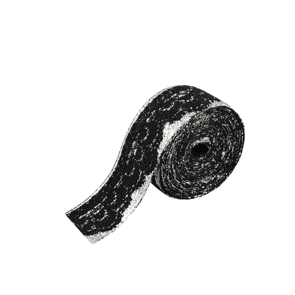 Тесьма с кружевом Волны, 2см, черный, серебряный люрекс, ярд. Тесьма