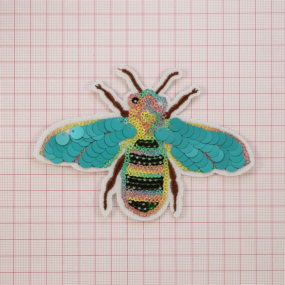 Аппликация клеевая пайетки Муха 10*14см, белый, голубой, коричневый, зеленый, желтый, розовый, шт. Аппликации клеевые Пайетки