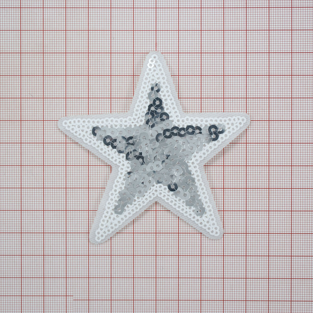 Аппликация клеевая пайетки Звезда 9*9см белый, белые и серебряные пайетки, шт. Аппликации клеевые Пайетки
