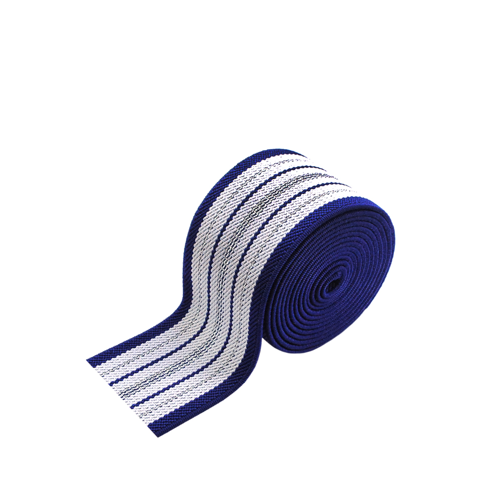 Резинка люрекс Полосы 4см, фиолетовый, белый, серебряный люрекс, 50ярд. Резинка