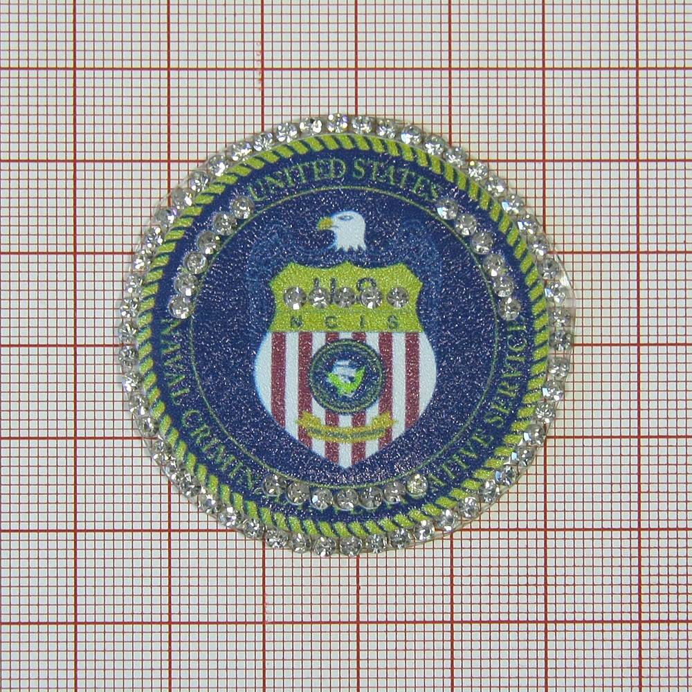 Аппликация клеевая кожзам стразы USA Герб 50мм темно-синий, желтый, красный, белый, белые камни, шт.. Аппликации клеевые Кожзам