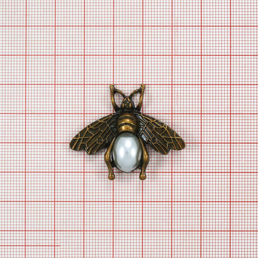 Краб металл Светлячок 4*3,3 Antic brass и серый жемчуг, шт. Крабы Металл Цветы, Жуки