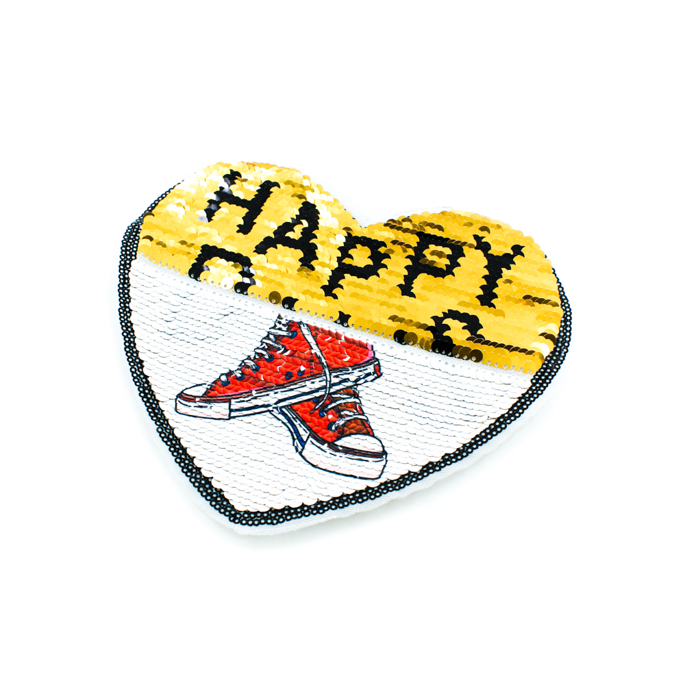 Аппликация пришивная пайетки двусторонняя Сердце Кеды Красные/Happy days 21*18см цветные пайетки, шт. Аппликации Пришивные Пайетки