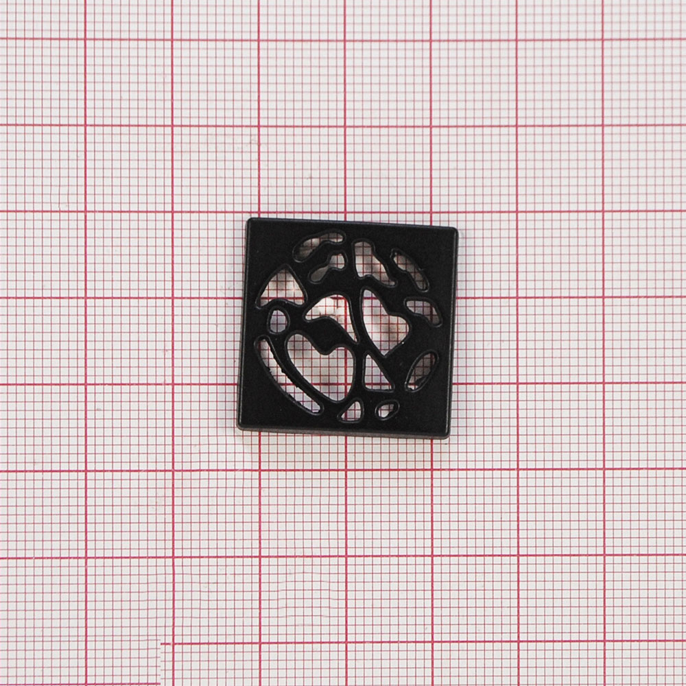 Кнопка металл квадрат сетка, матовый черный, 25*25мм, шт.. Кнопка металл