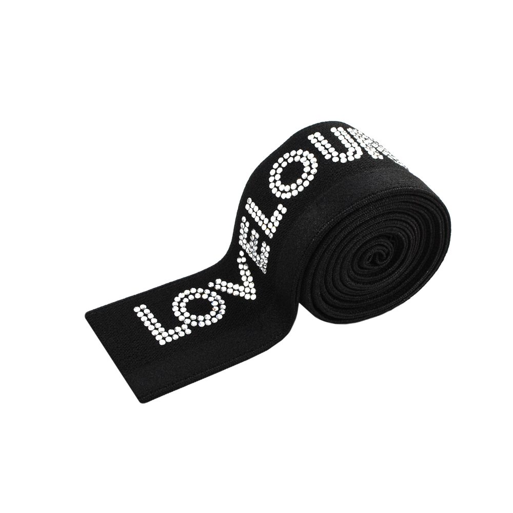 Резинка со стразами LOVE LOUNGE, 4см, черный, белый, ярд. Резинка