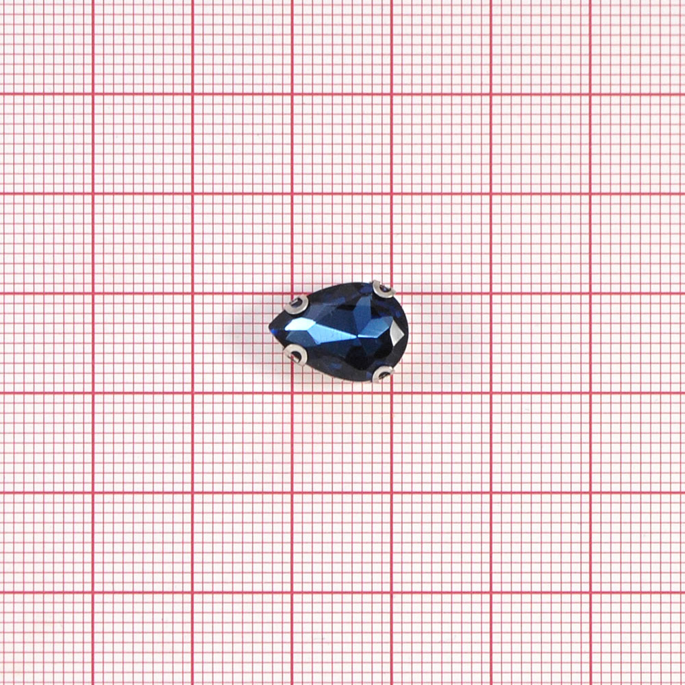 Стразы пришивные в металле, капля, 1*1,4см, темно-синий, шт. Стразы пришивные в металле