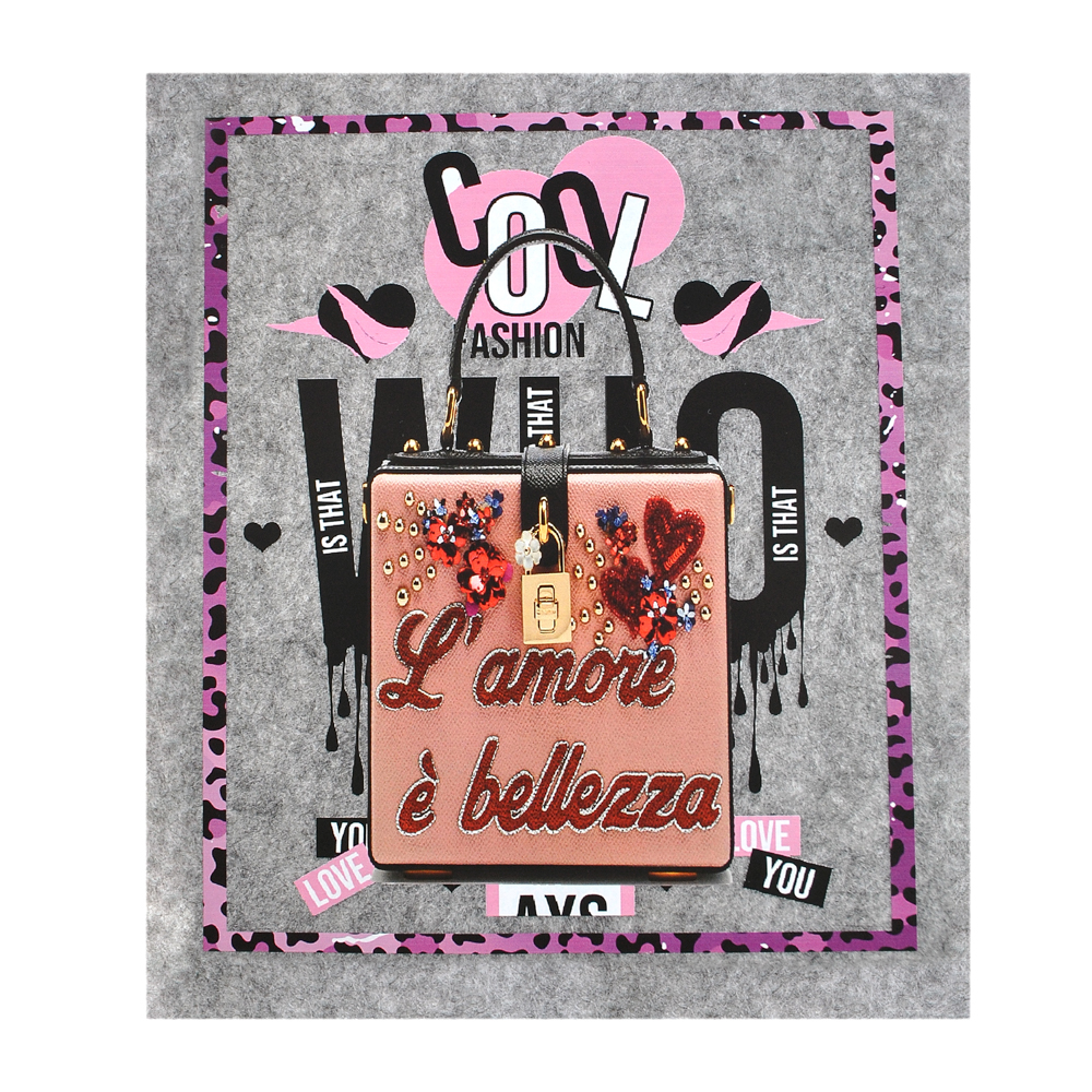 Термоаппликация Сумка L'Amore, 19*23см, черный, белый, бежевый, сиреневый, шт. Термопереводки Ассорти