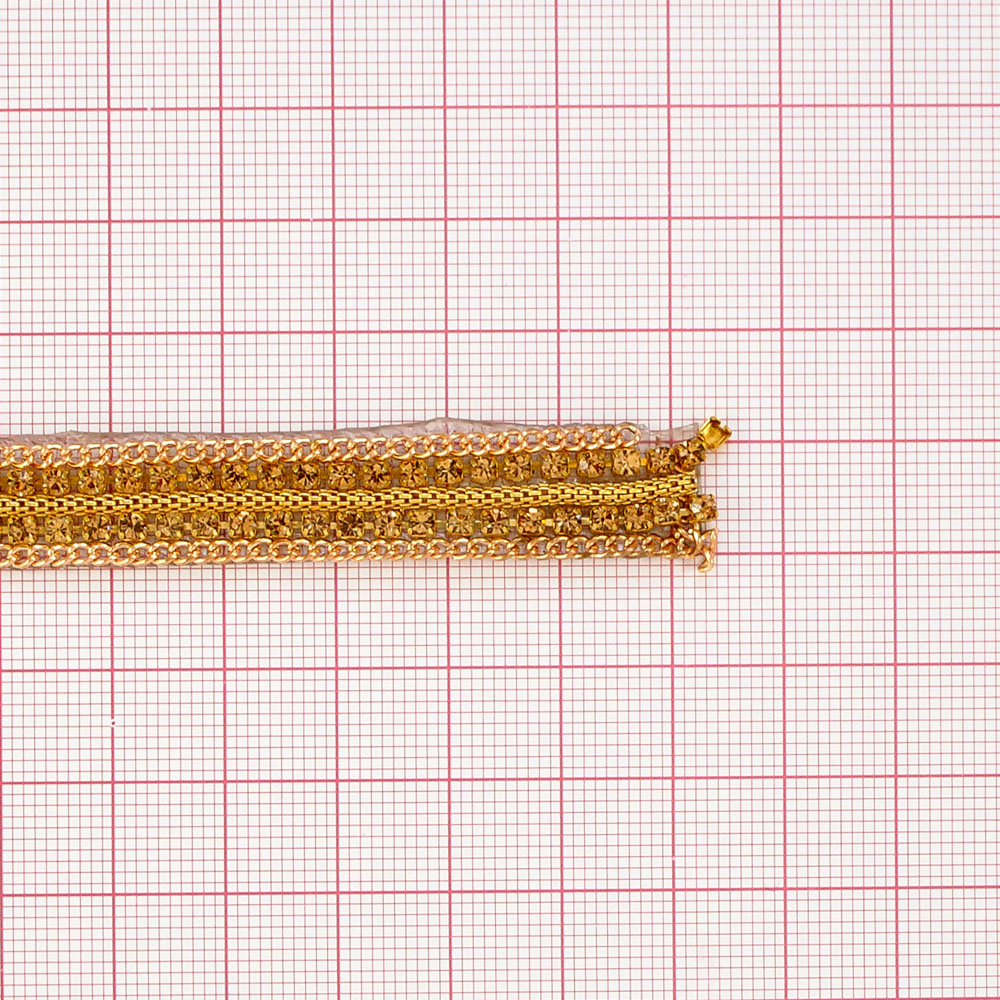 Тесьма стразы клеевые D14-1,1см светлое золото, камни топаз, ярд. Тесьма из страз