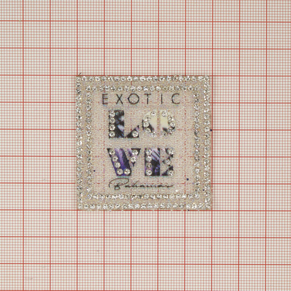 Аппликация клеевая стразы, стеклянная крошка Exotic LOVE 5,5*5,5см хамелеон бисер, белые камни, шт. Аппликации клеевые Стразы комб.