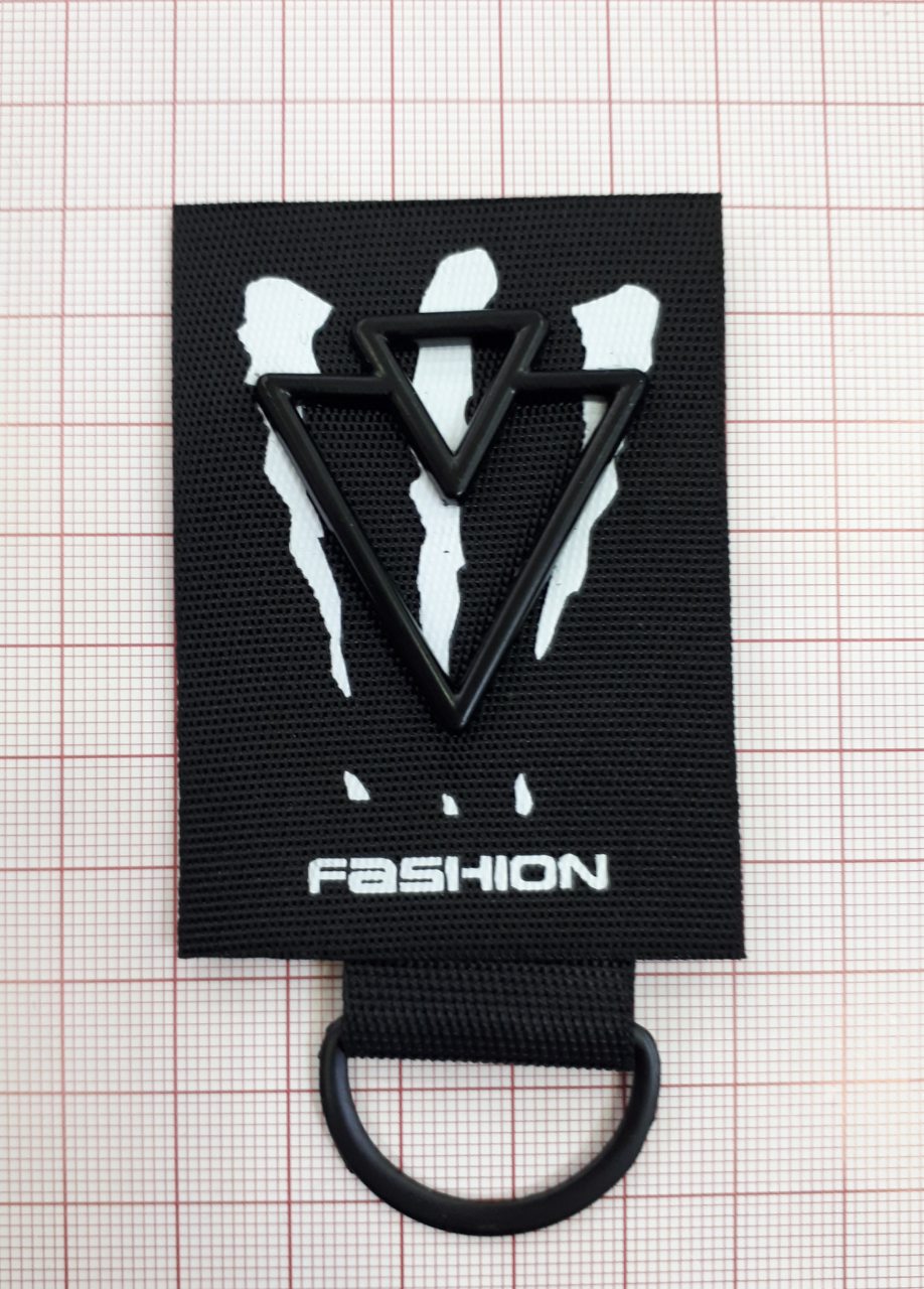 Лейба ткань и металл Vv Fashion 9,5*5см, черный металл, черный, белый, шт. Лейба Ткань