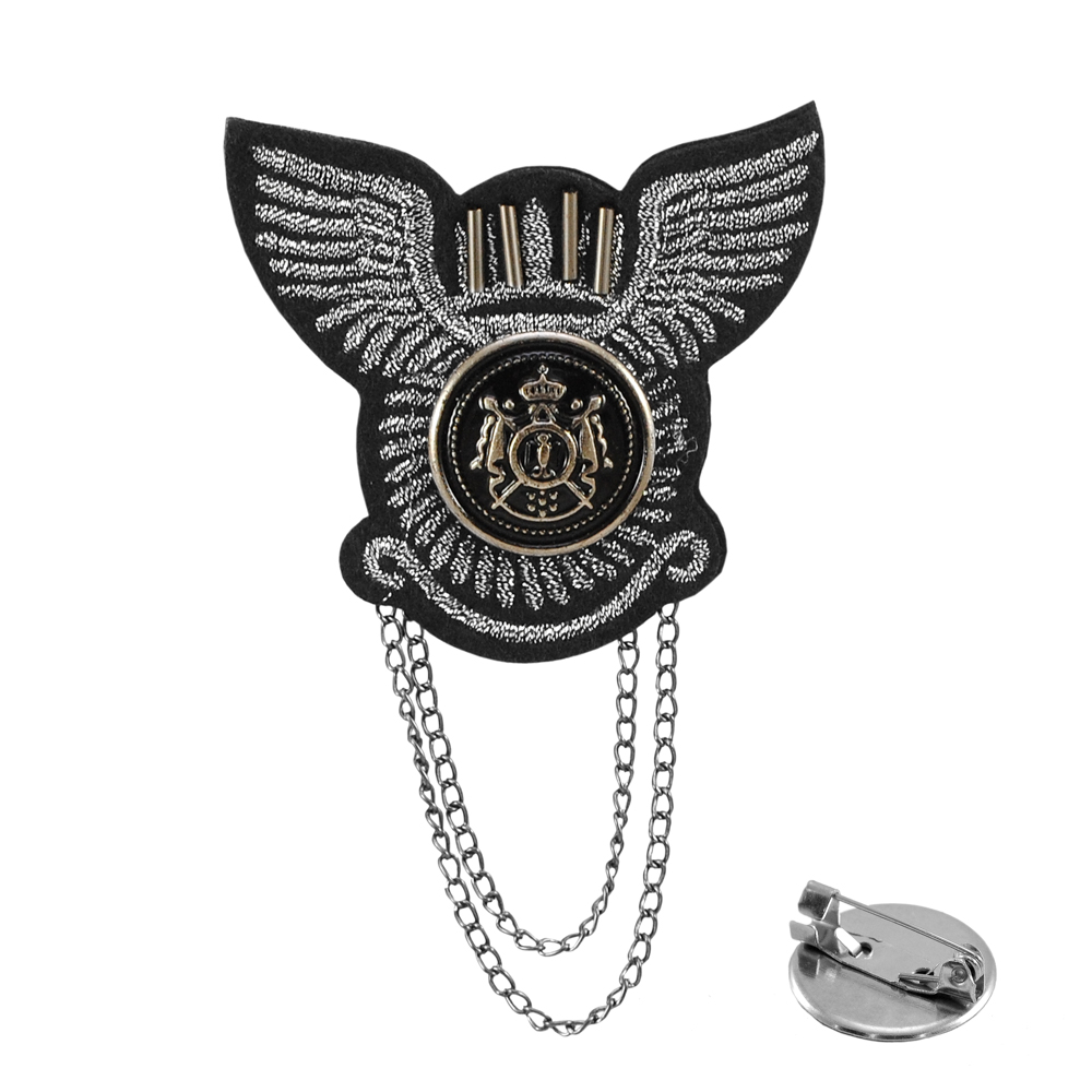 Брошь № 60 Колесо и крылья черная, люрекс серебро, цепи NIKEL, шт . Броши