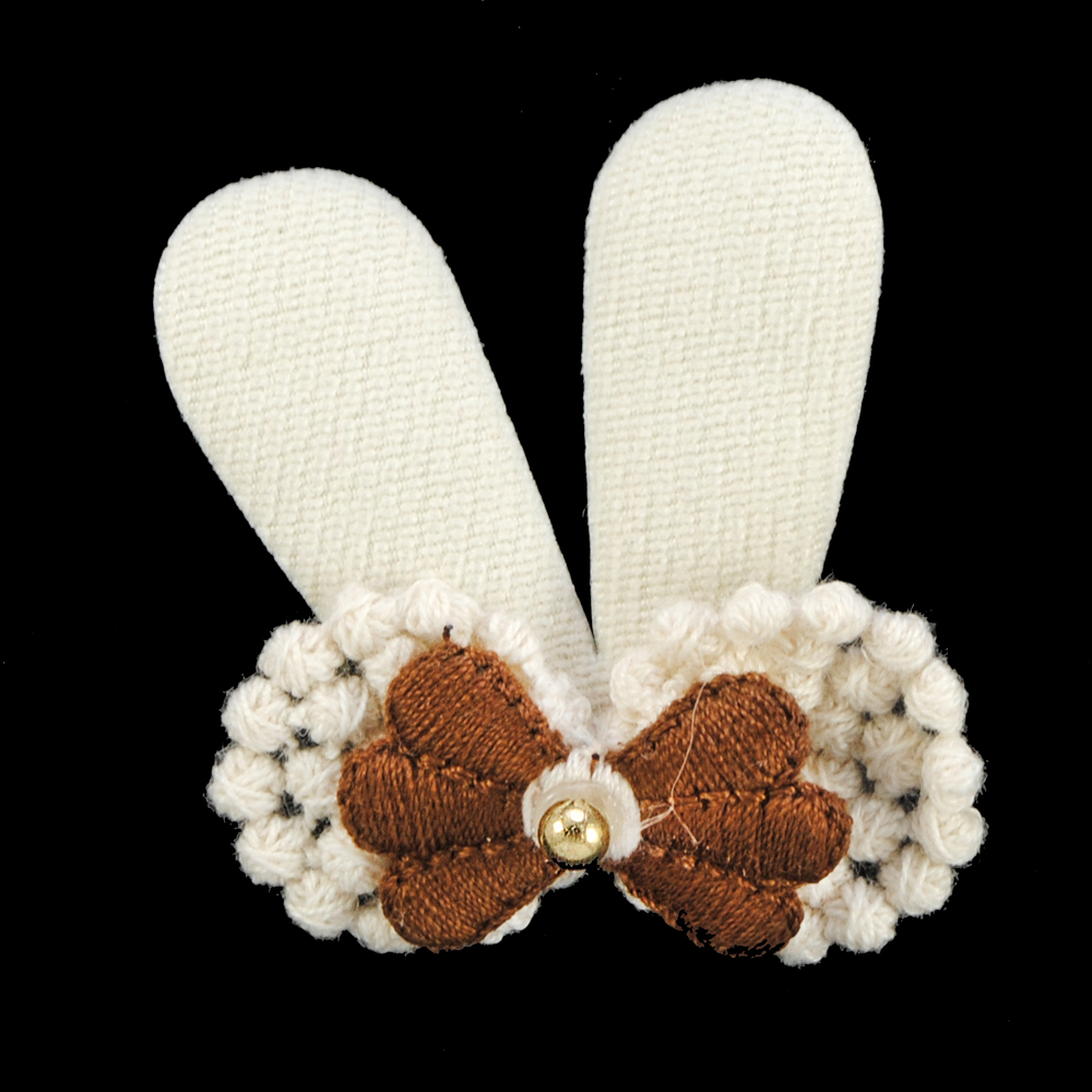 Аппликация тканевая пришивная детская Заяц и бант, 4*4см, молочный, коричневый, золотая бусина, шт. Аппликации Пришивные Цветы Банты