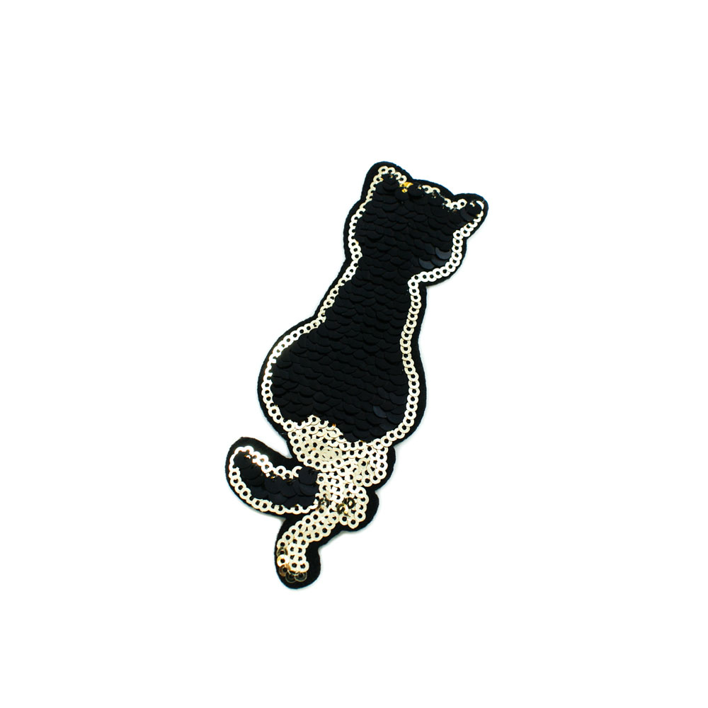 Аппликация клеевая пайетки двусторонняя Котик Спина черный, 12*4см, шт. Аппликации клеевые Пайетки