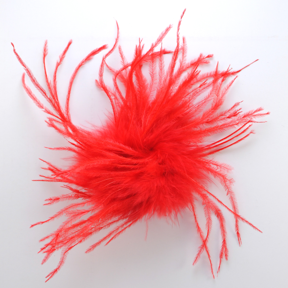 Брошь из перьев, 10-15см, красный., шт.. Перья