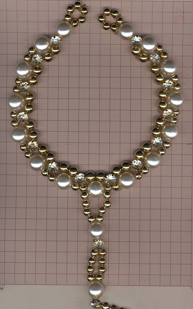 Воротник BS-003 16,5*30см жемчуг и золотые бусины, белые камни, GOLD, шт. Воротники