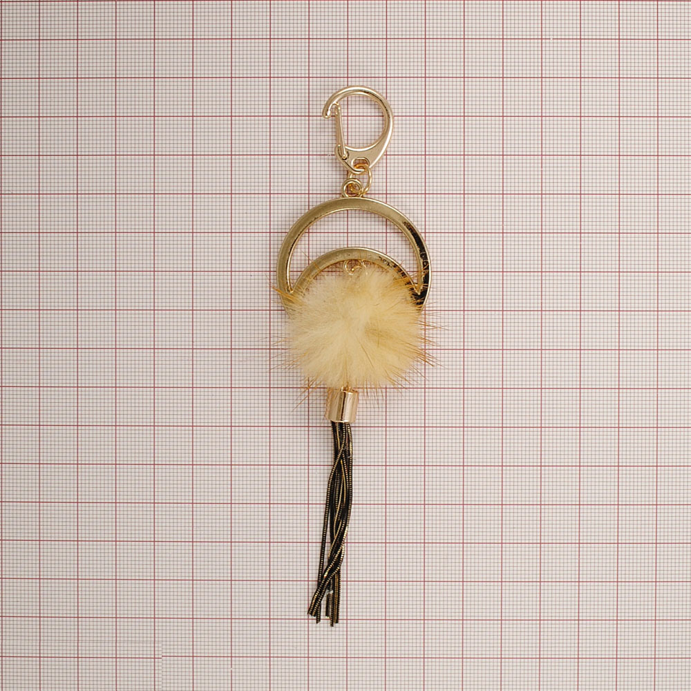 Подвеска металлическая с мехом Полумесяц 4,5*14 золото, рыжий мех, шт. Подвески