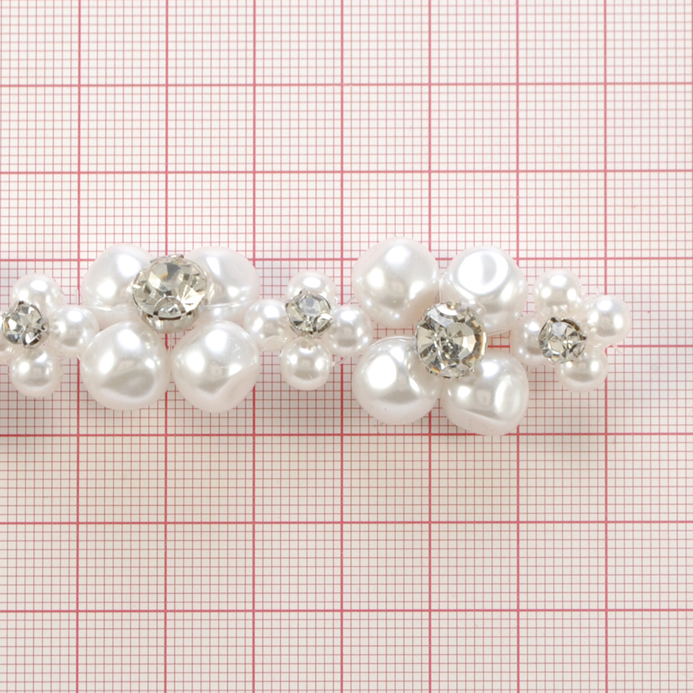 Перетяжка, жемчуг, стразы, 2*16,5см, белый, шт. Перетяжка металл со стразами