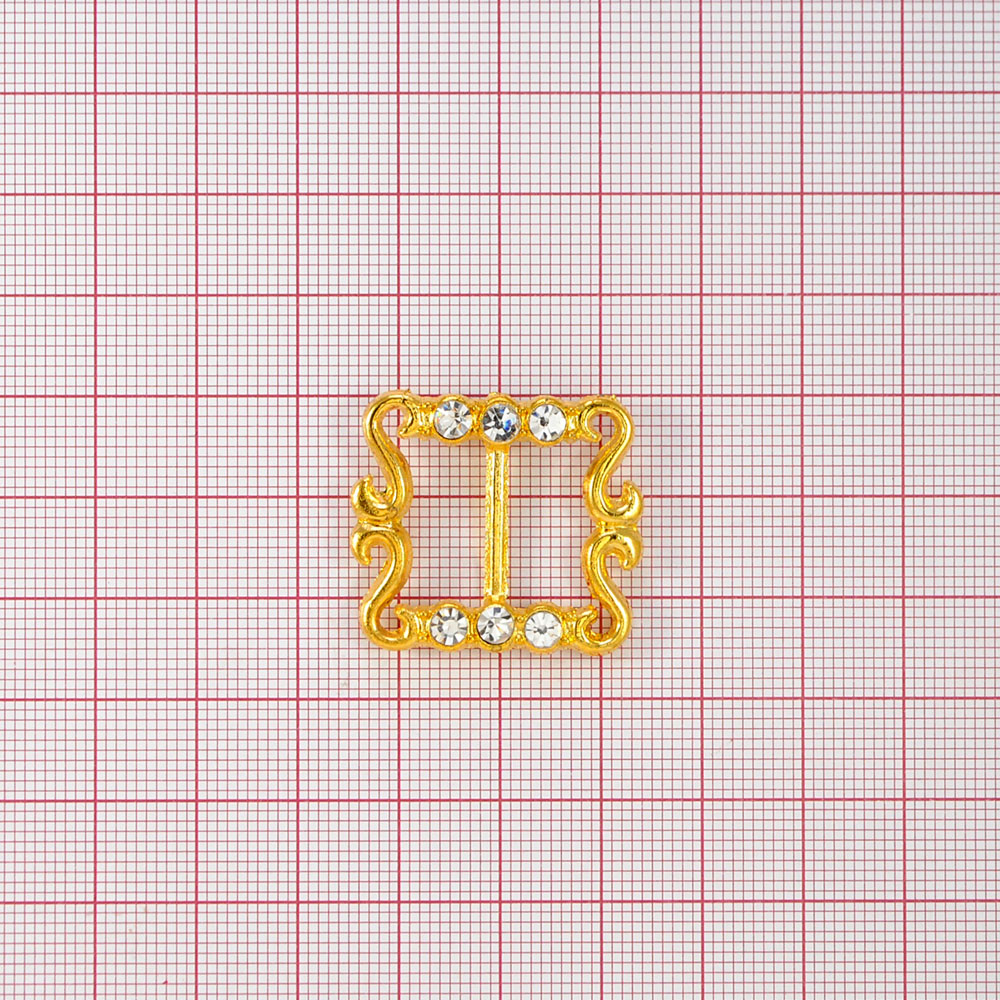 Укр. стекл. 7631 перетяжка 1,5см, GOLD, 6 белых камней. Перетяжка металл со стразами