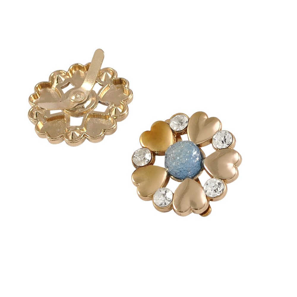 Краб металл Цветок сердечки 26мм GOLD, белые камни, голубой камень, шт. Крабы Металл Цветы, Жуки