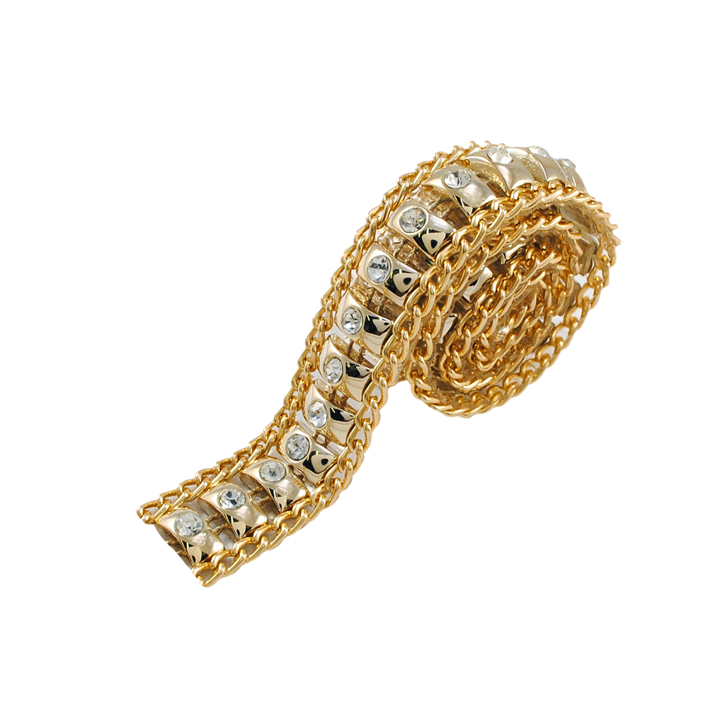 Тесьма стразы клеевые Кирпич с камнем 17мм цепь GOLD, белый 3мм, ярд. Тесьма из страз