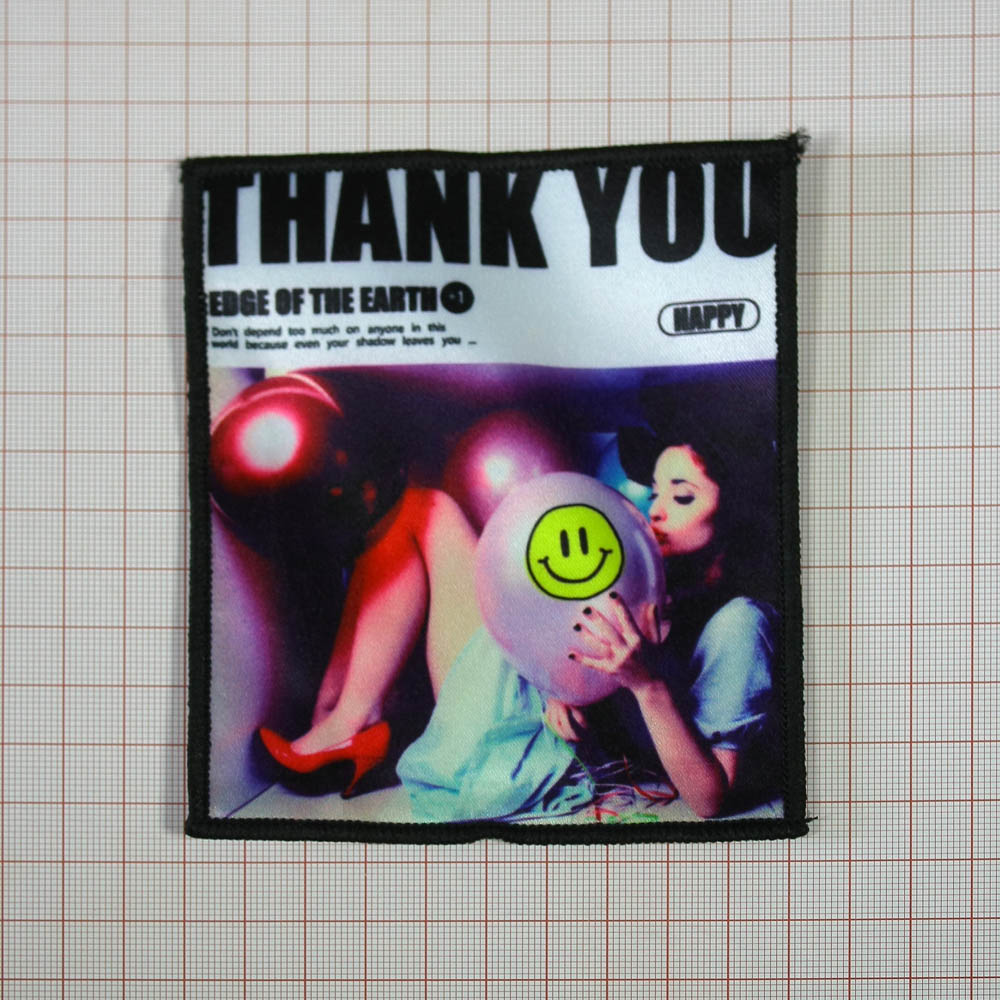 Нашивка тканевая Thank you Шарик-смайлик 10*12см цветной рисунок, шт. Нашивка Ткань