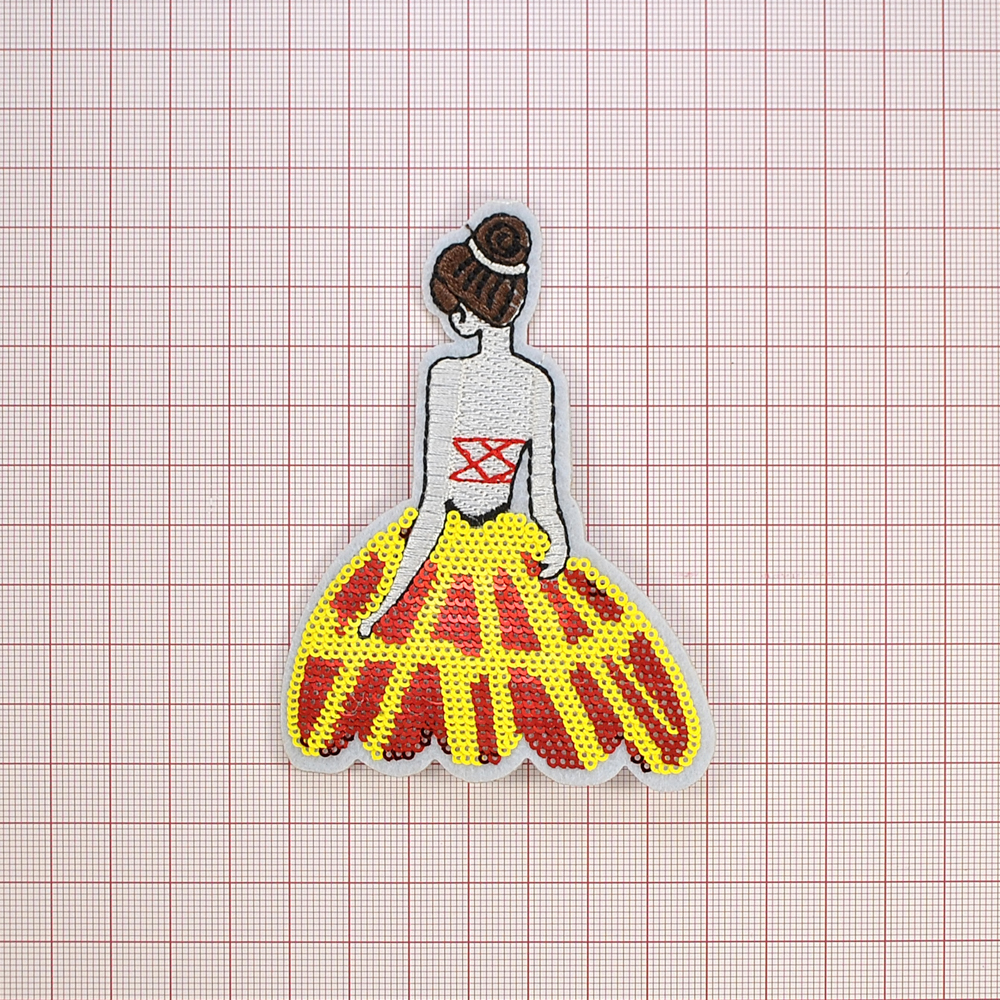 Аппликация клеевая, пайетки, Балерина, 10*7см, желтый, красный, коричневый, шт. Аппликации клеевые Пайетки