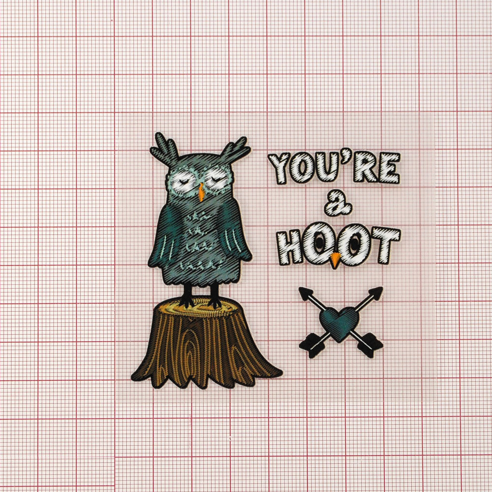 Термоаппликация Сова на пеньке 7*6,7см, зеленый, белый, коричневый, желтый, шт. Термопереводки Детские