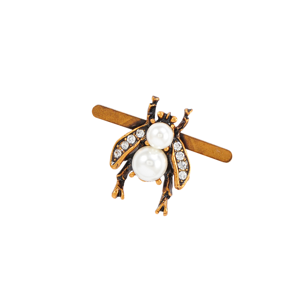 Краб металл Муха в стразах 25*18мм antic gold, белый жемчуг, белые камни, шт. Крабы Металл Цветы, Жуки