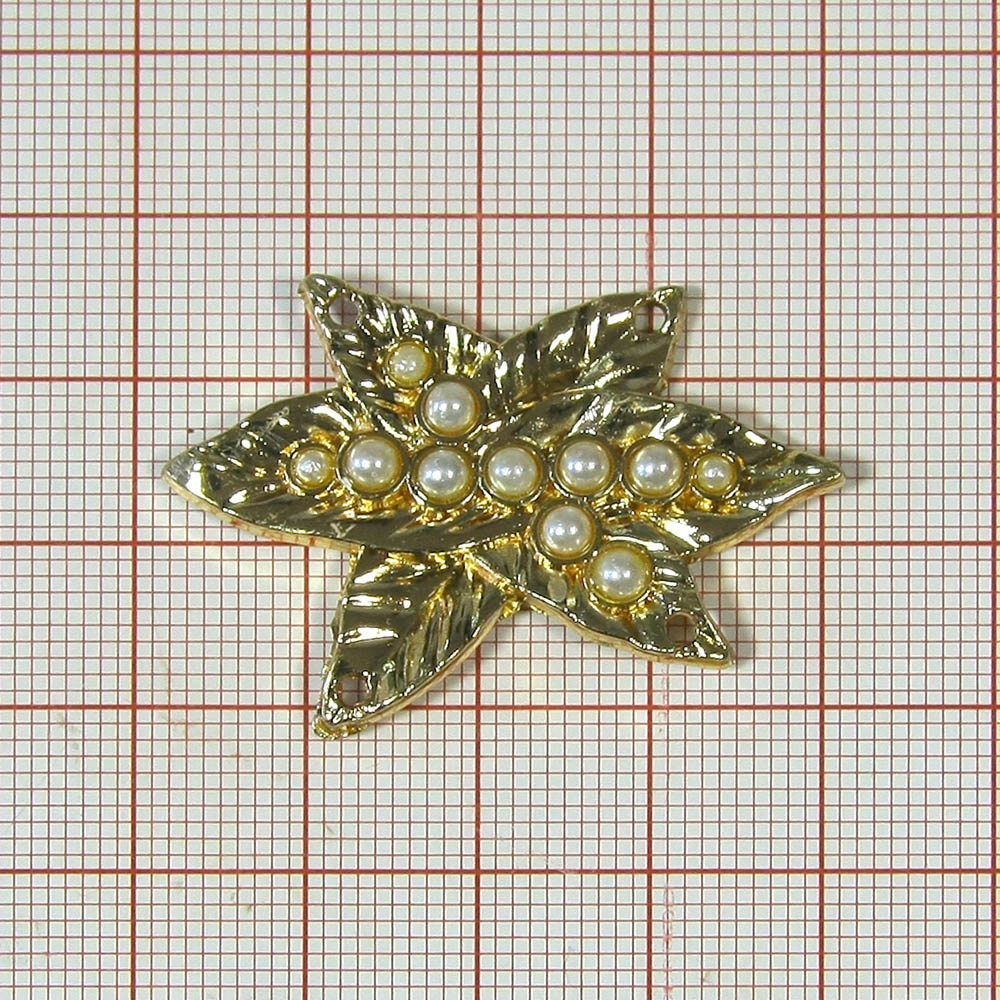 Декор металл пришивной Виноград 40*28мм, GOLD, белый жемчуг, шт. Декор Металл Пришивной