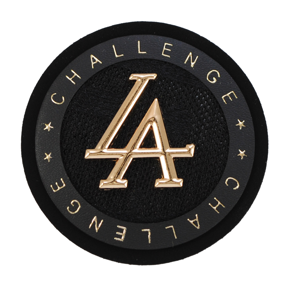 Лейба кожзам с текстилем LA Challenge 57мм, круглая, черная с белым + мет. и надпись золото, шт. Лейба Кожзам