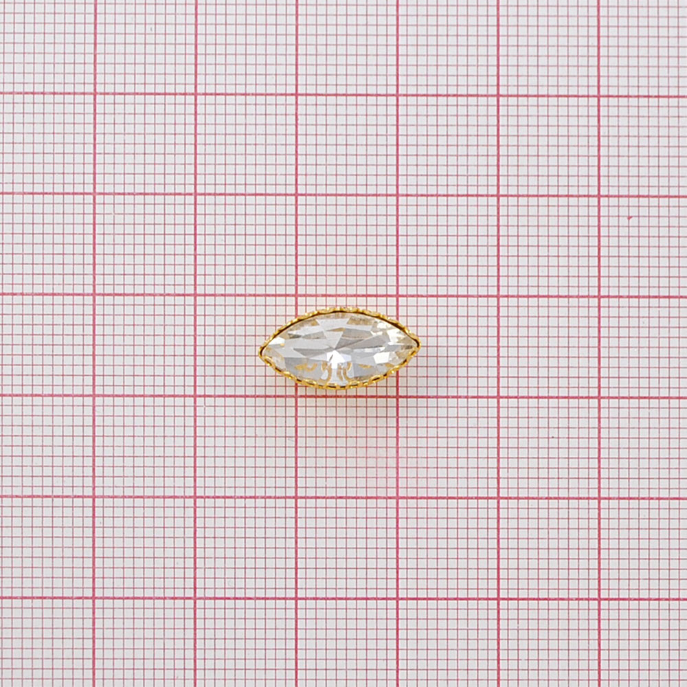 Стразы пришивные в металле, лодка, оправа, 7*15мм, crystal, шт. Стразы пришивные в металле