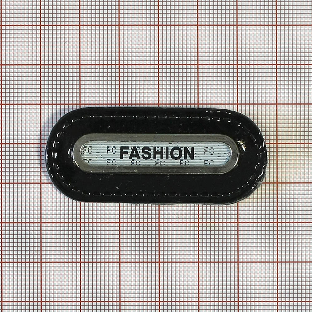 Лейба кожзам 3D FASHION ОВАЛ черно-белая 55*23мм, шт. Лейба Кожзам