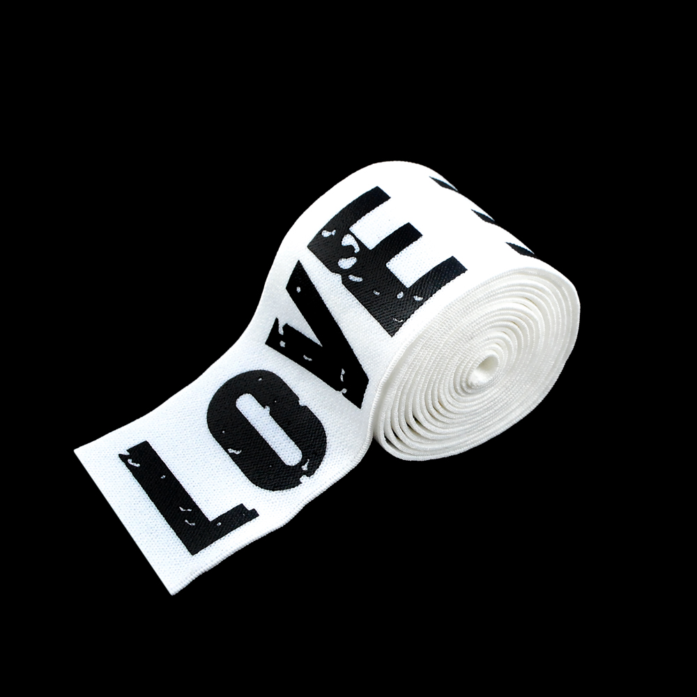 Резинка накатка LOVE черная 5см белая и черный лого, ярд. Резинка