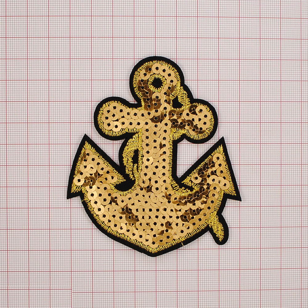 Аппликация клеевая пайетки Якорь 9,5*8,5см золото, шт. Аппликации клеевые Пайетки