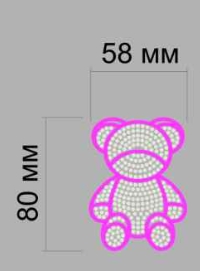 Термоаппликация Мишка, 5,8*8см, розовый флуоресцентный, стразы SS6 никель /термопринтер/, шт. Термоаппликация термопринтер
