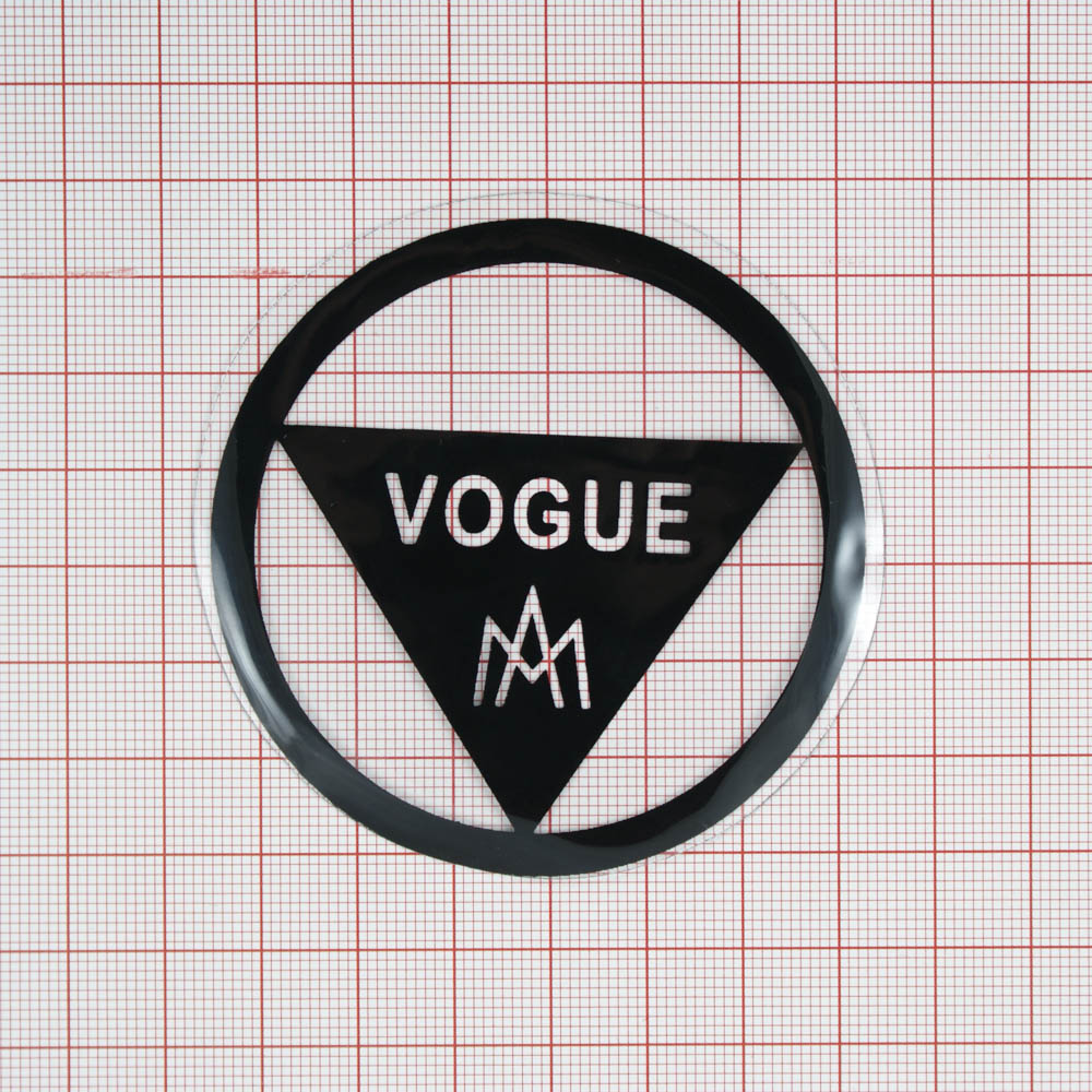 Аппликация клеенка пришивная прозрачная VOGUE AM, Ø 7см черный рисунок, прорезь текст, шт. Аппликации Пришивные Резина, Силикон