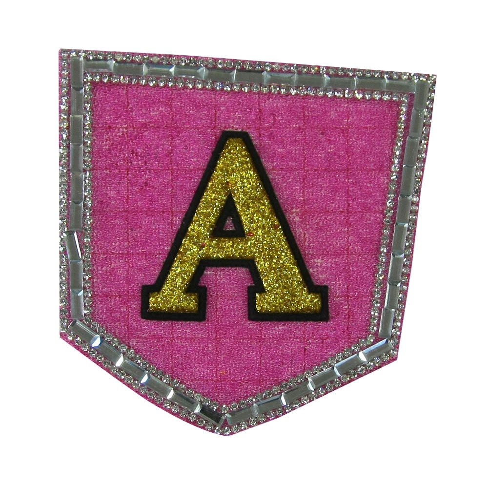 Аппликация клеевая стразы карман A розовый бисер, светлое золото глиттер, черный замш, белые камни, 9*9см, шт. Аппликации клеевые Стразы комб.