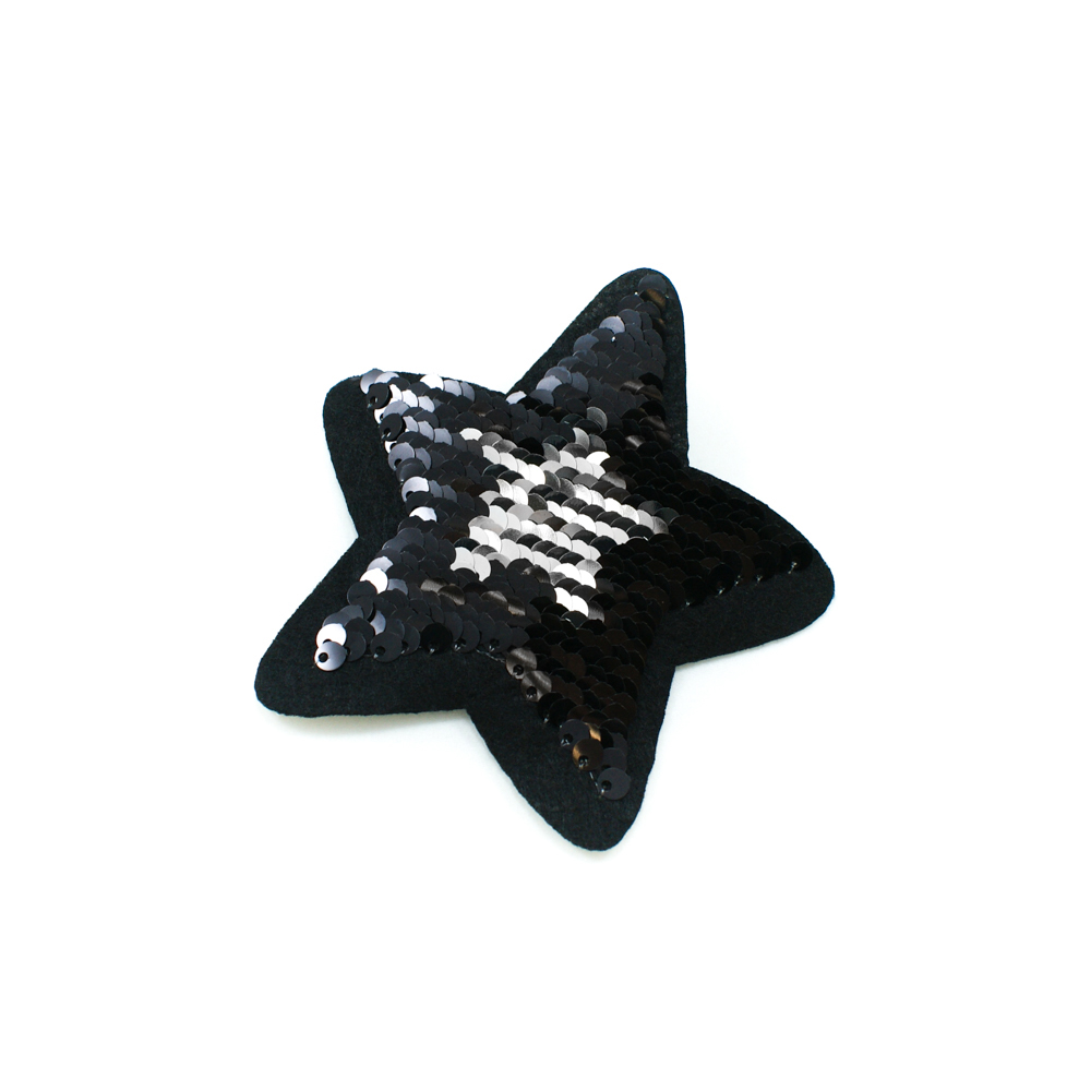Аппликация пришивная пайетки двусторонние Звезда черный,серебро , 9*9см, шт. Аппликации Пришивные Пайетки
