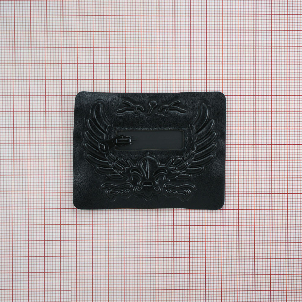 Аппликация пришивная кожзам Орел карман прямоугольный, змейка 7*9см черный, шт. Нашивка Кожзам
